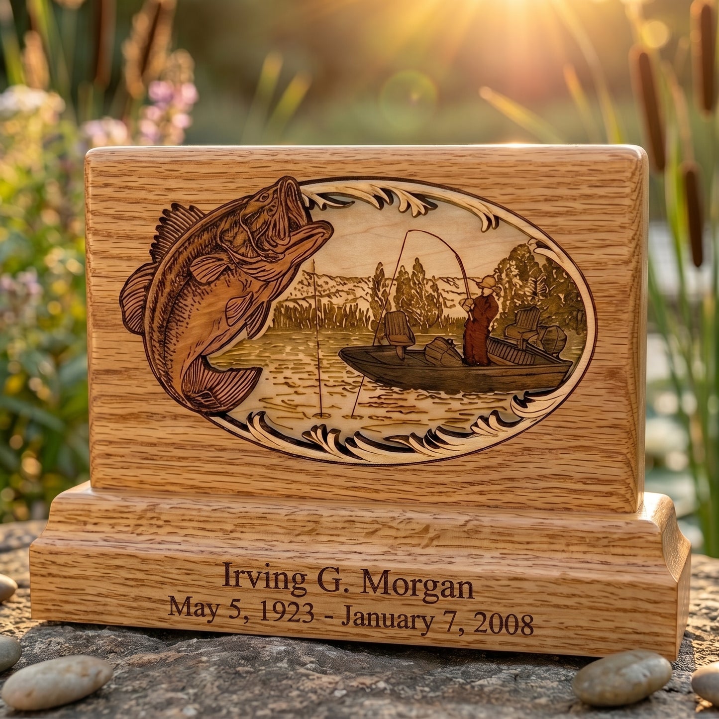 Bass Fishing Keepsake Wood Memorial
