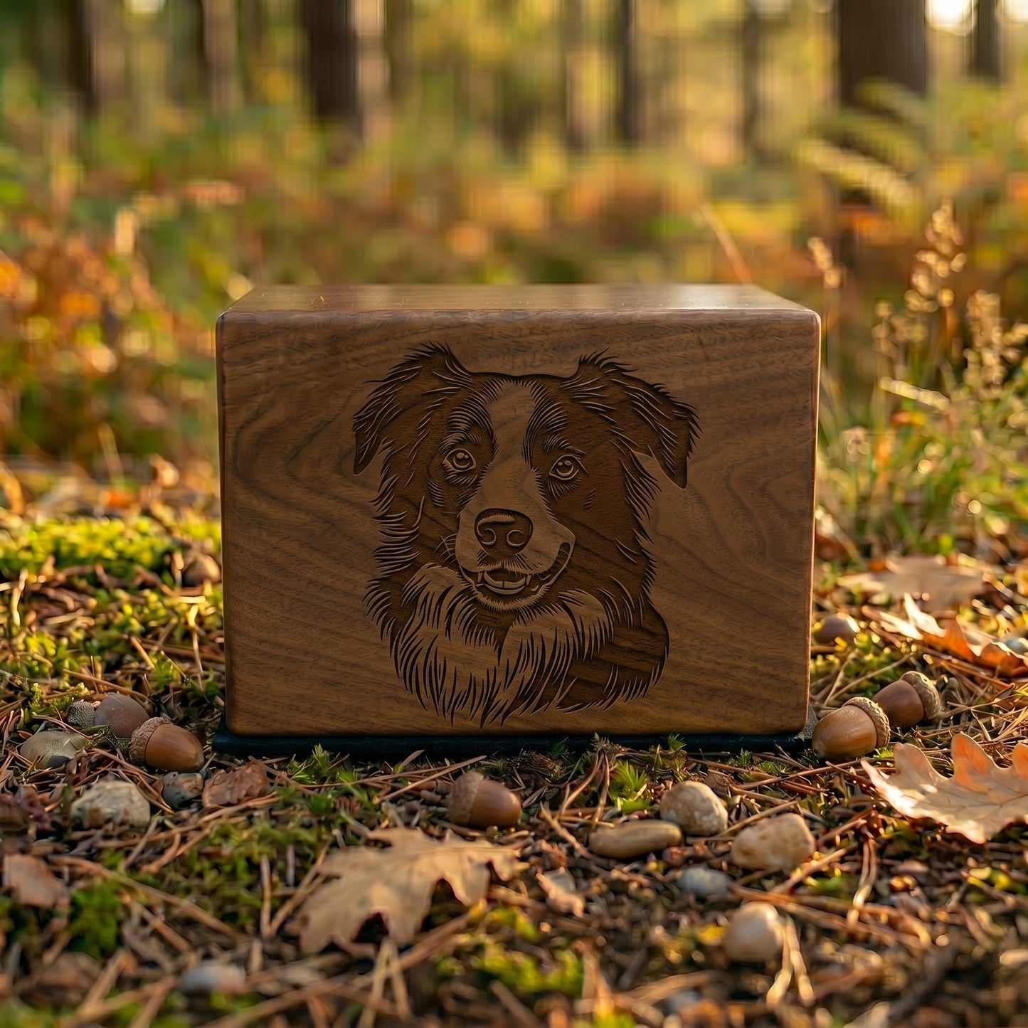 Border Collie Stencil Engraved Wood Memorial