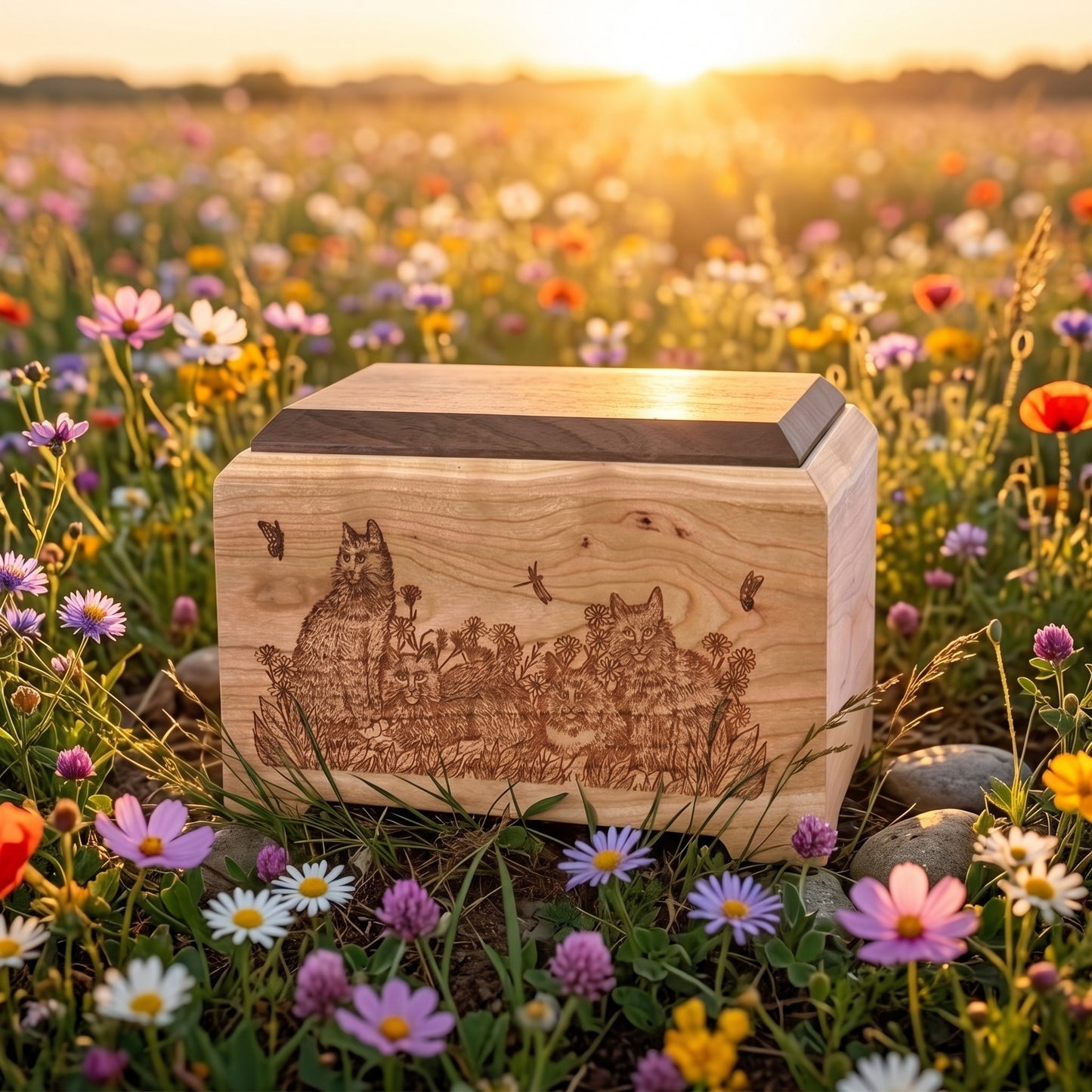 Cat Lovers Engraved Wood Pet Urn Memorial