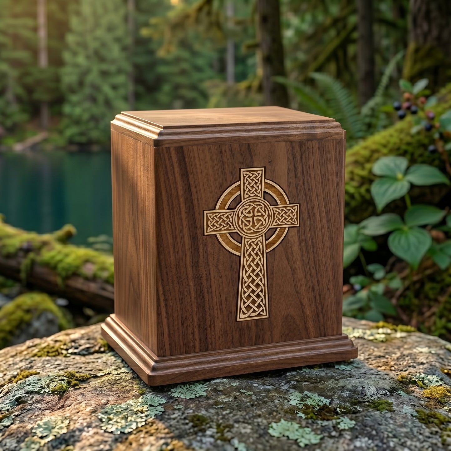 Corinthian Inlay Celtic Cross Wood Memorial
