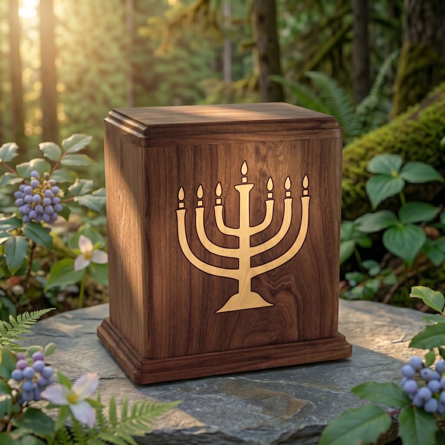 Corinthian Inlay Menorah Wood Memorial