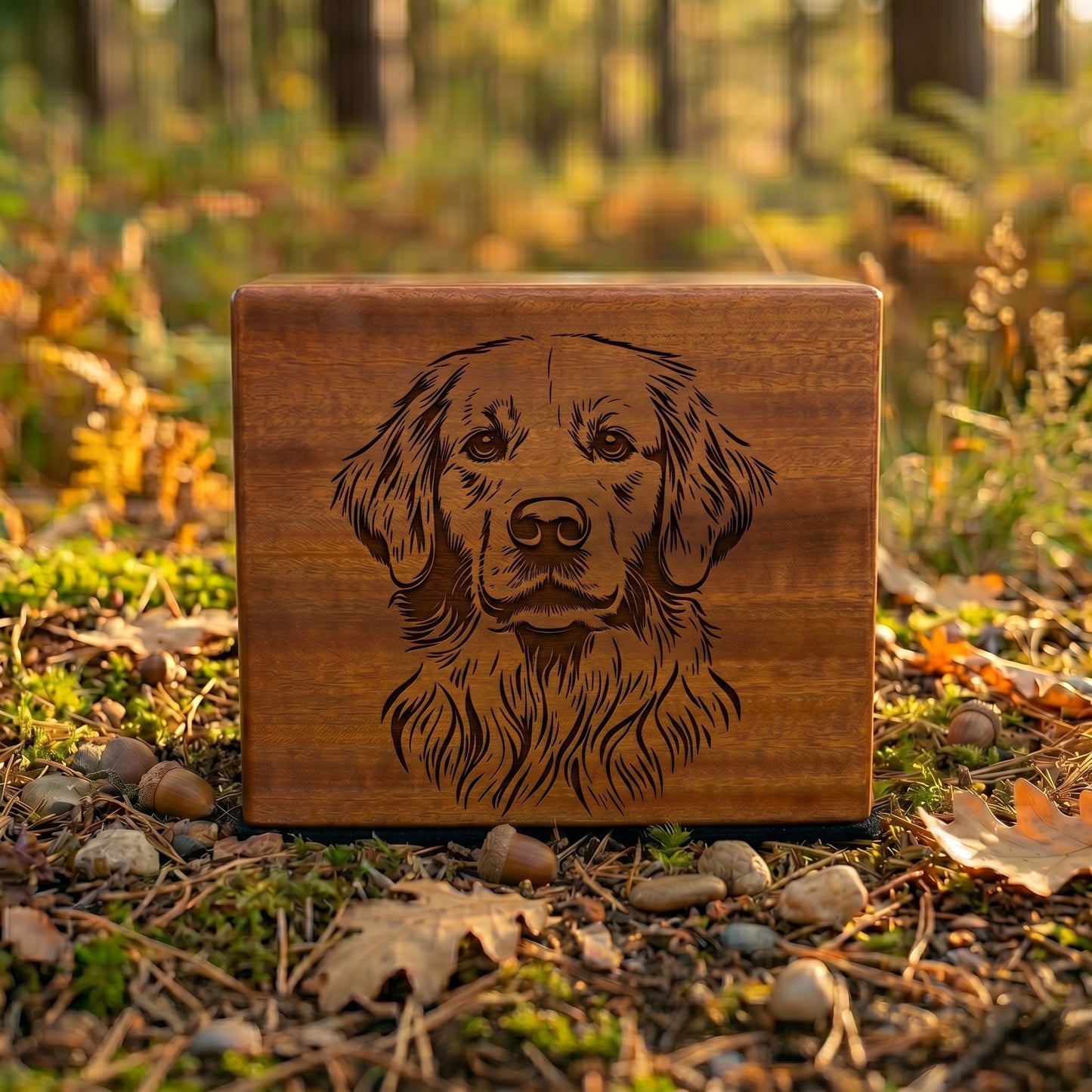 Golden Retriever Stencil Engraved Wood Memorial