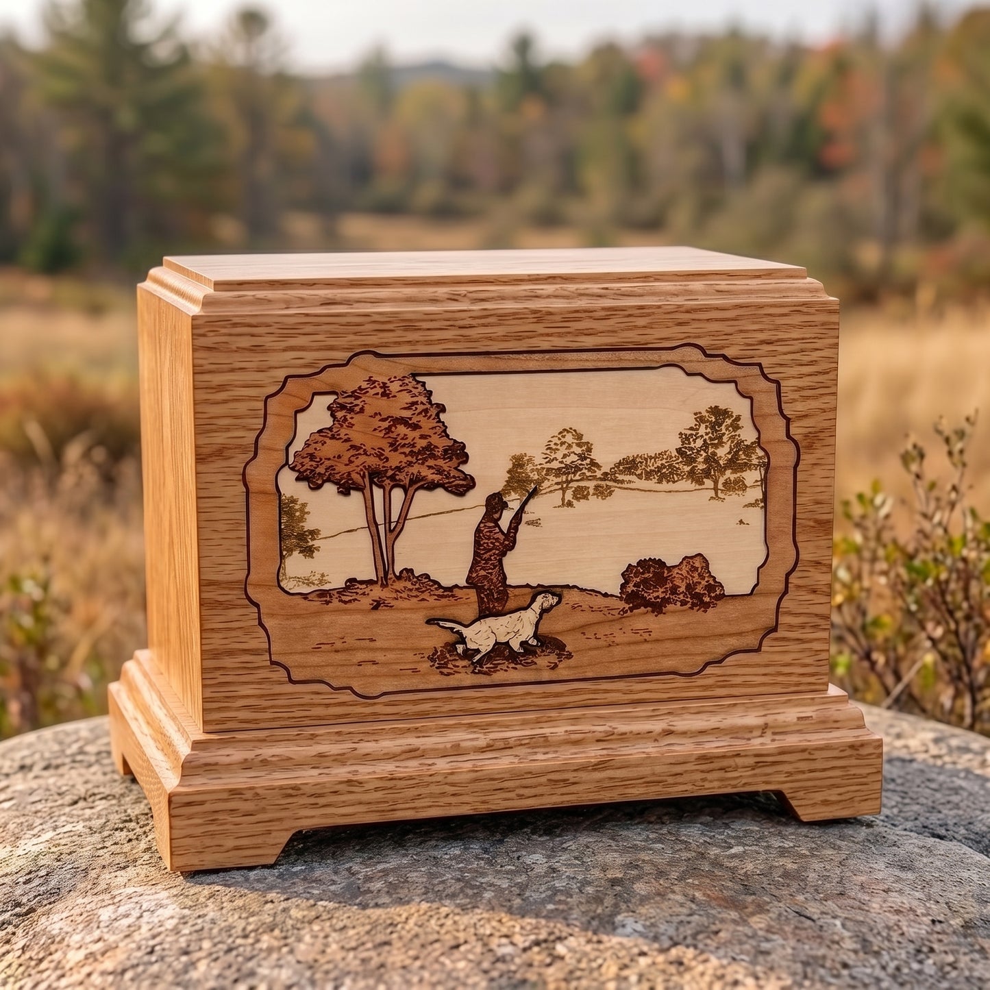 Hampton Hunter with Dog Wood Urn Memorial