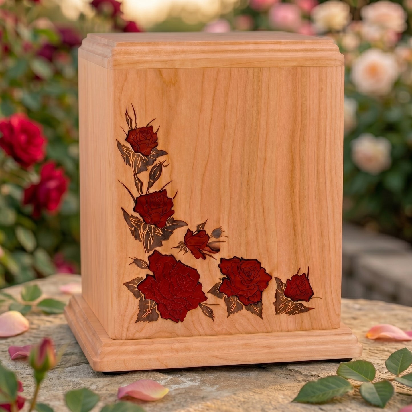 Corinthian Inlay Roses Wood Memorial