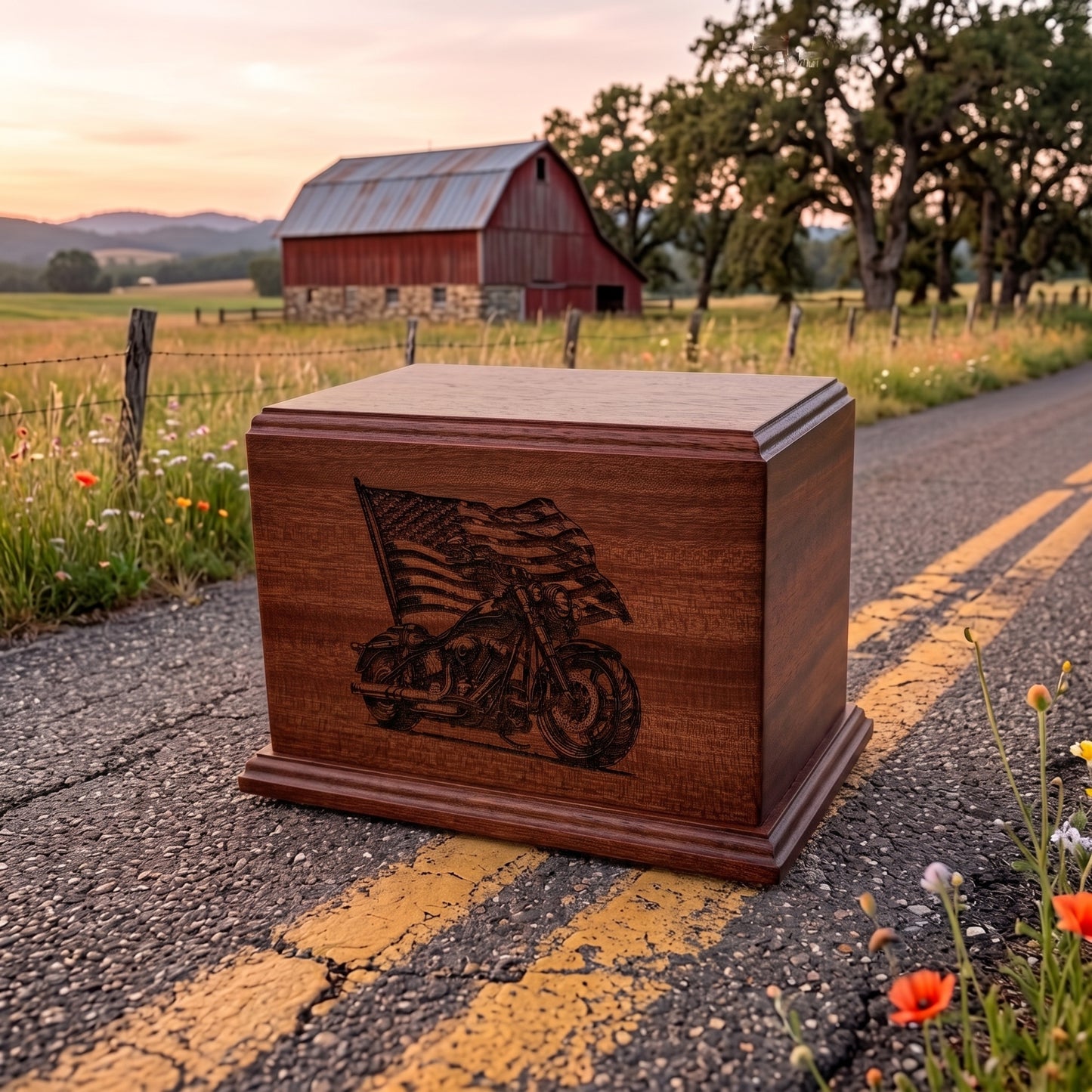 Newport Motorcycle with Flag Wood Memorial