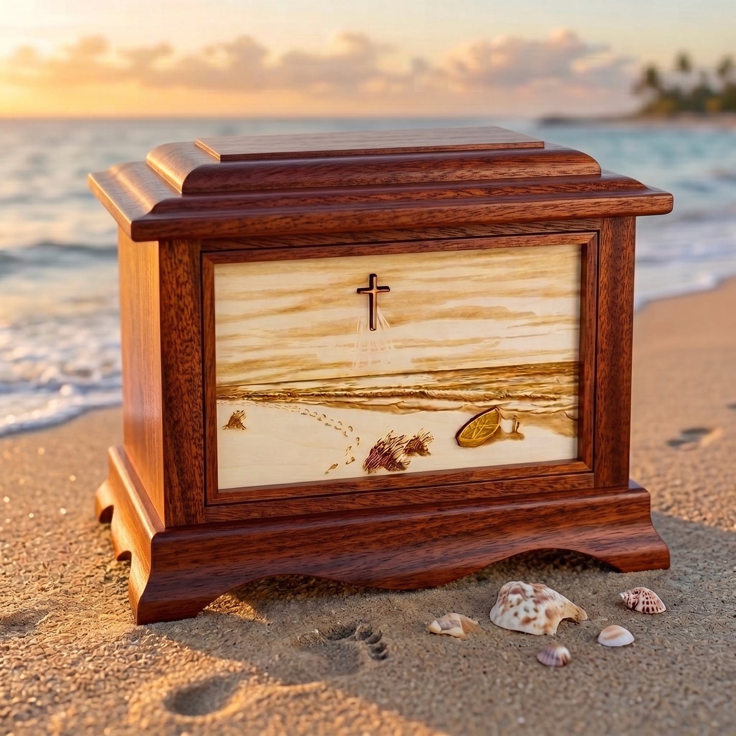 Ambassador Footprints In The Sand w/Cross Wood Memorial