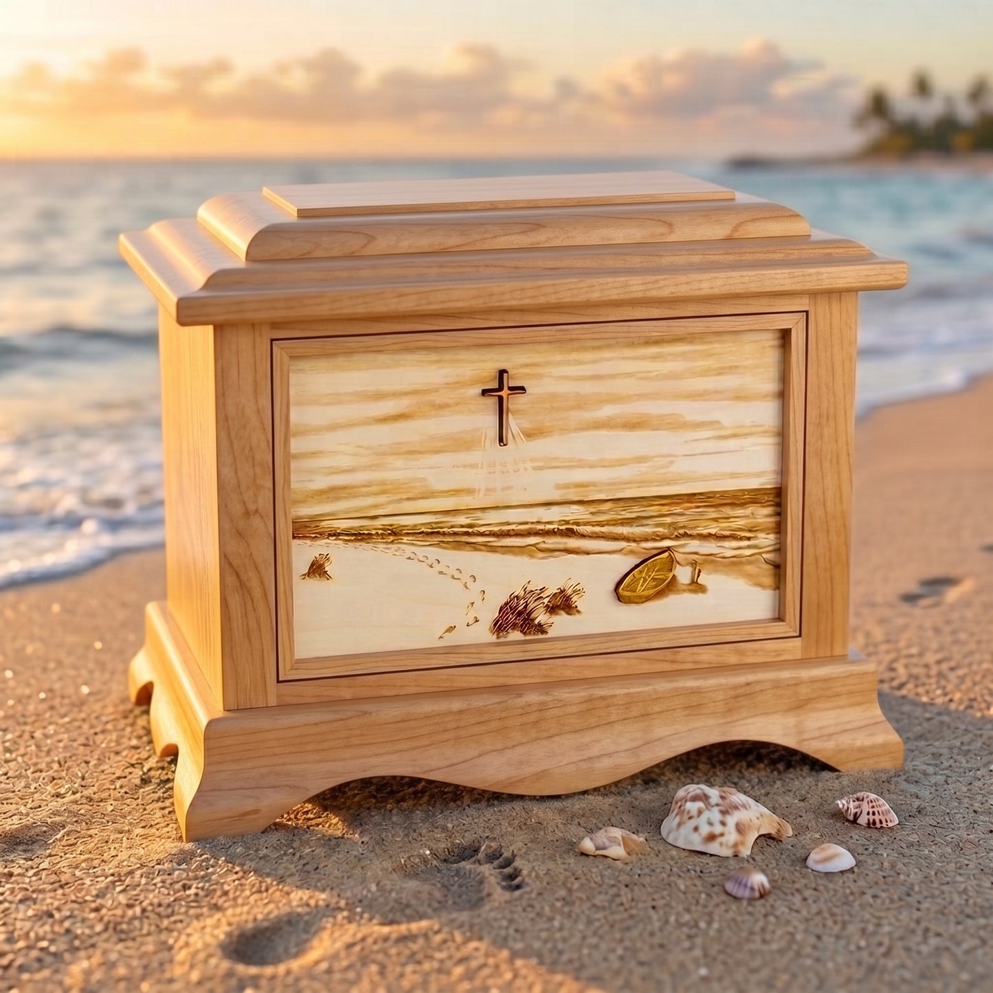Ambassador Footprints In The Sand w/Cross Wood Memorial
