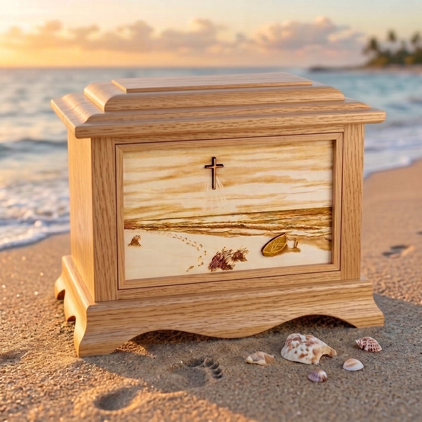 Ambassador Footprints In The Sand w/Cross Wood Memorial