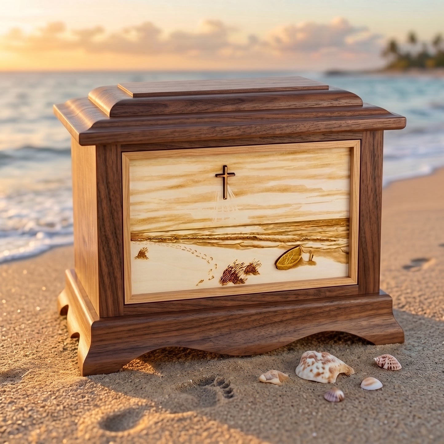 Ambassador Footprints In The Sand w/Cross Wood Memorial