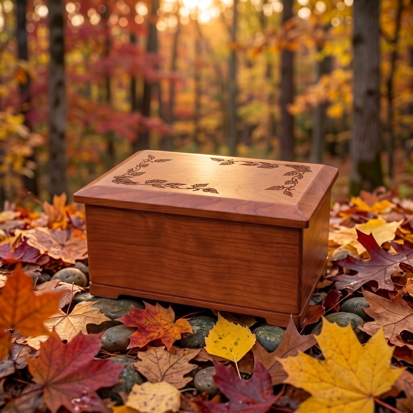 Autumn Leaves Wood Urn