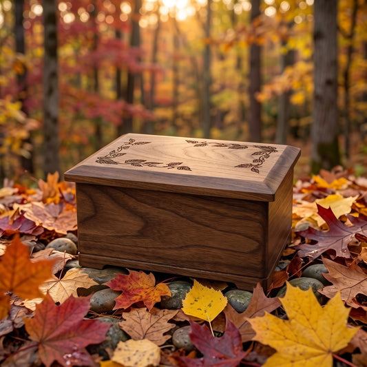 Autumn Leaves Wood Urn
