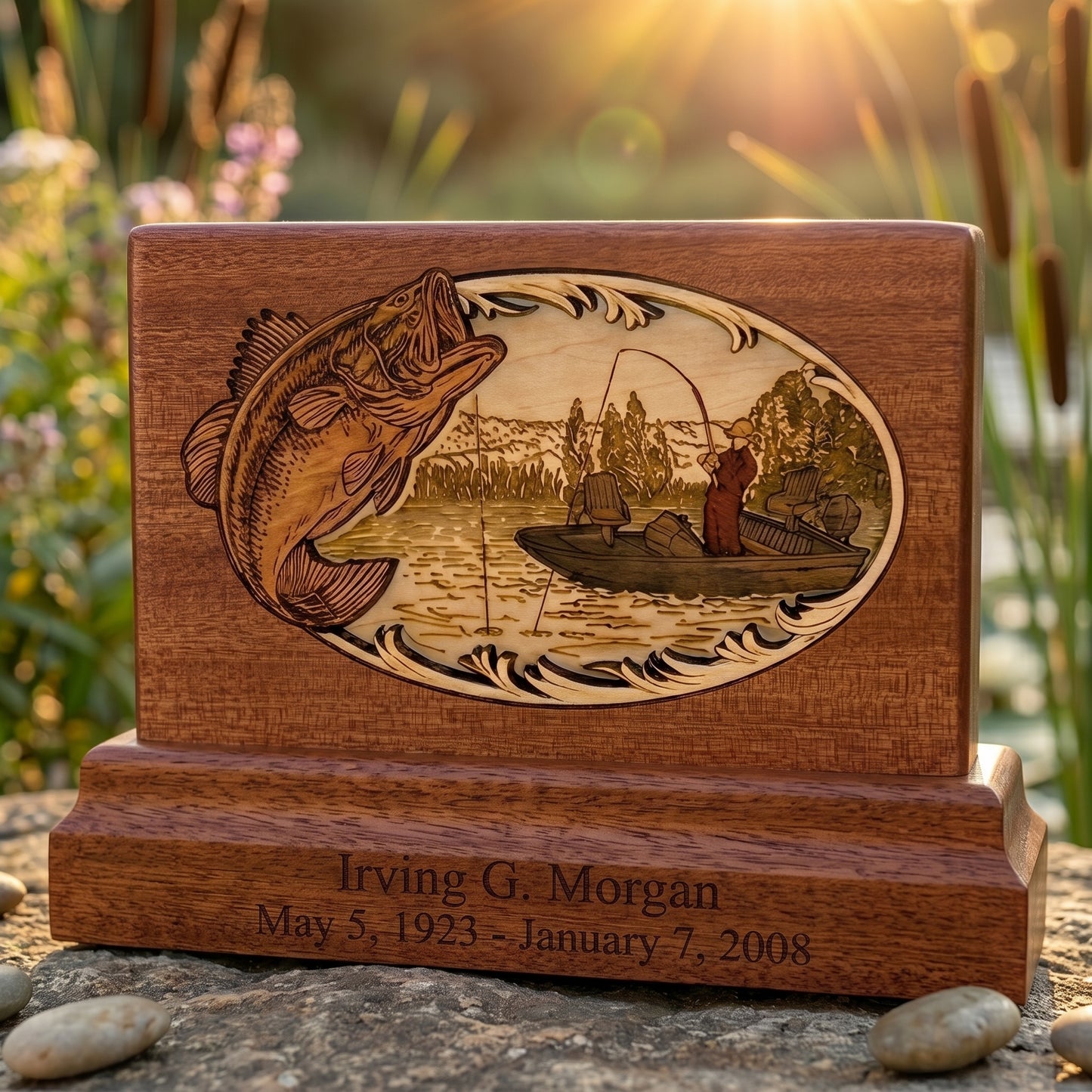 Bass Fishing Keepsake Wood Memorial
