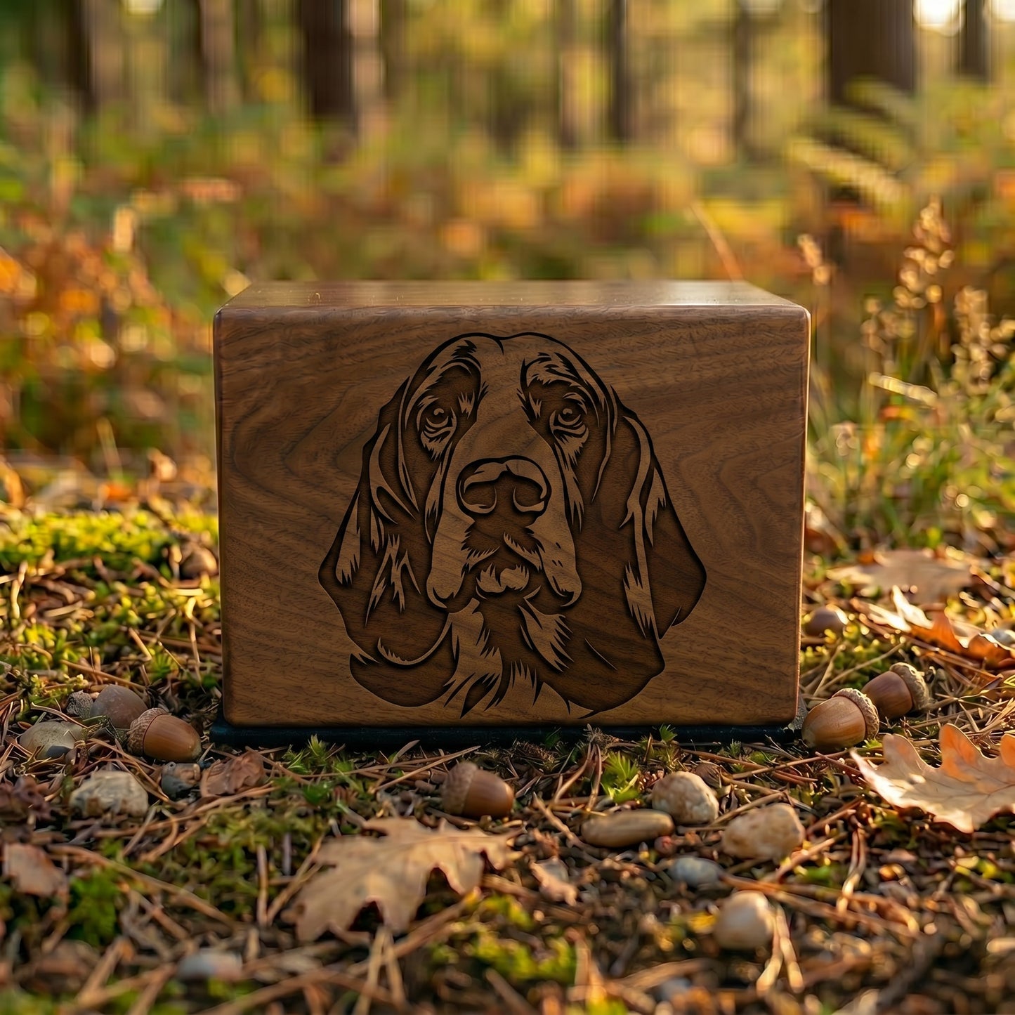 Basset Hound Stencil Engraved Wood Memorial