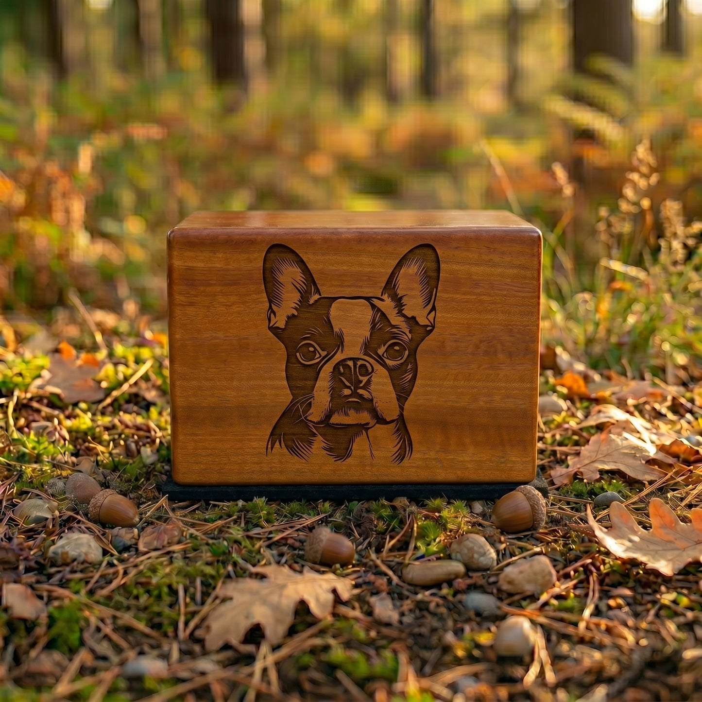 Boston Terrier Stencil Engraved Wood Memorial