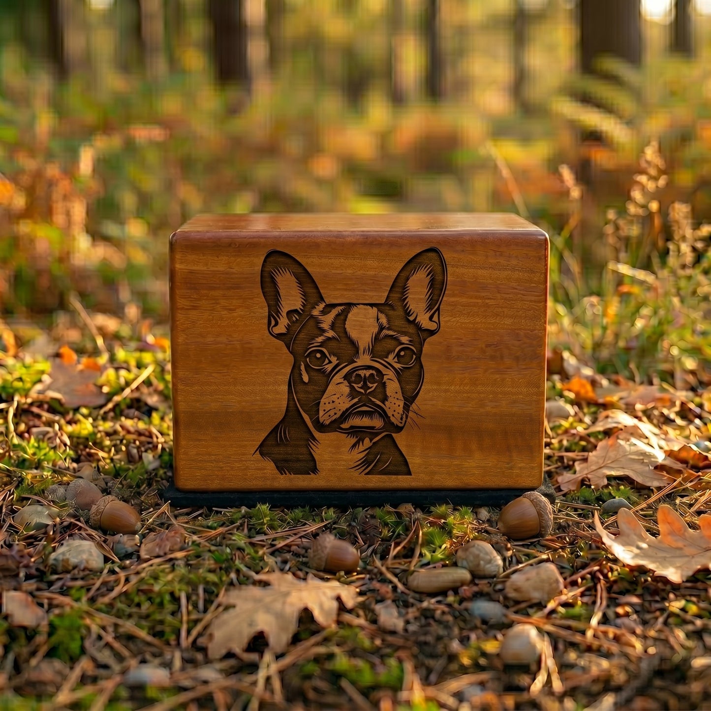 Boston Terrier Stencil Engraved Wood Memorial
