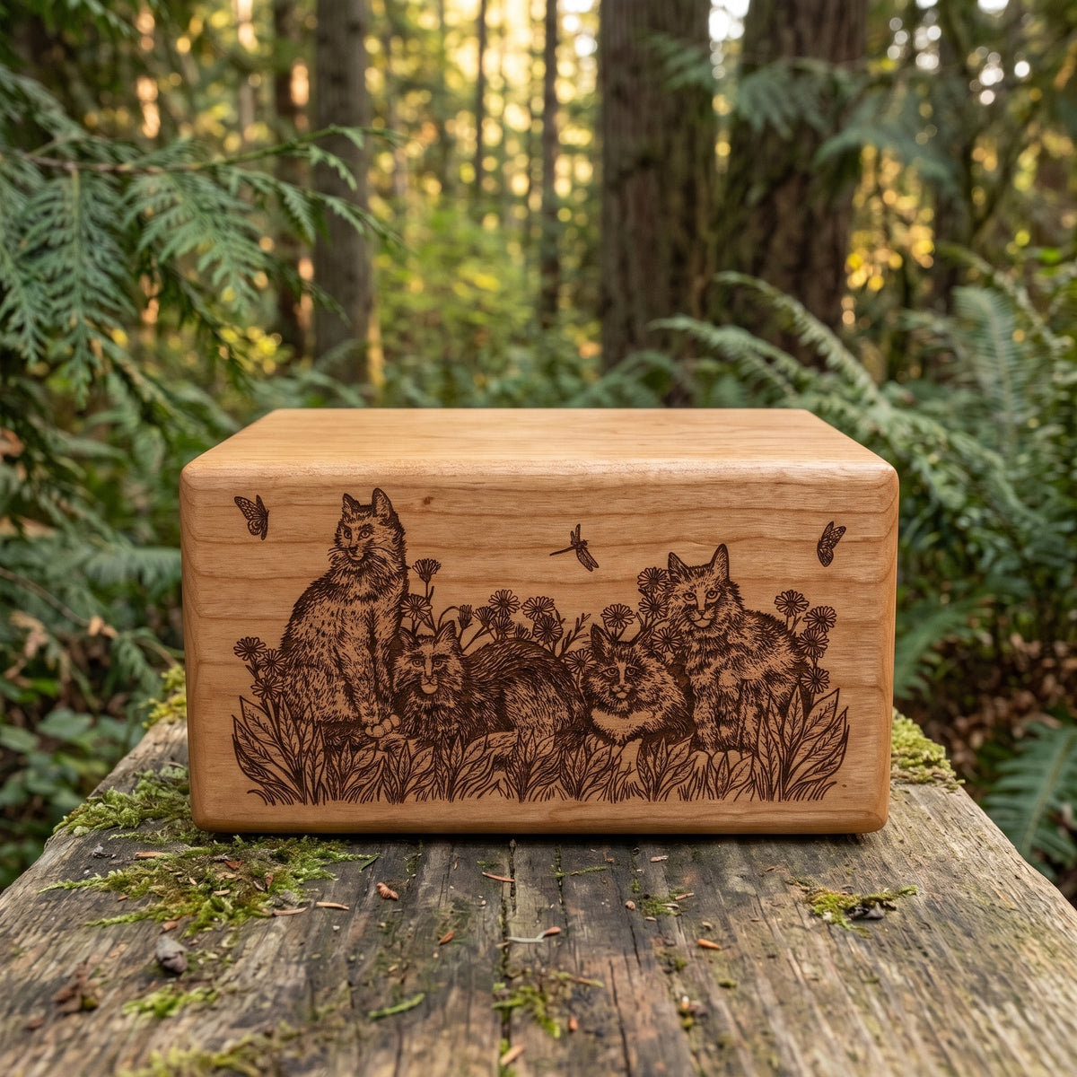 Cat Lovers Engraved Wood Box Pet Urn Memorial