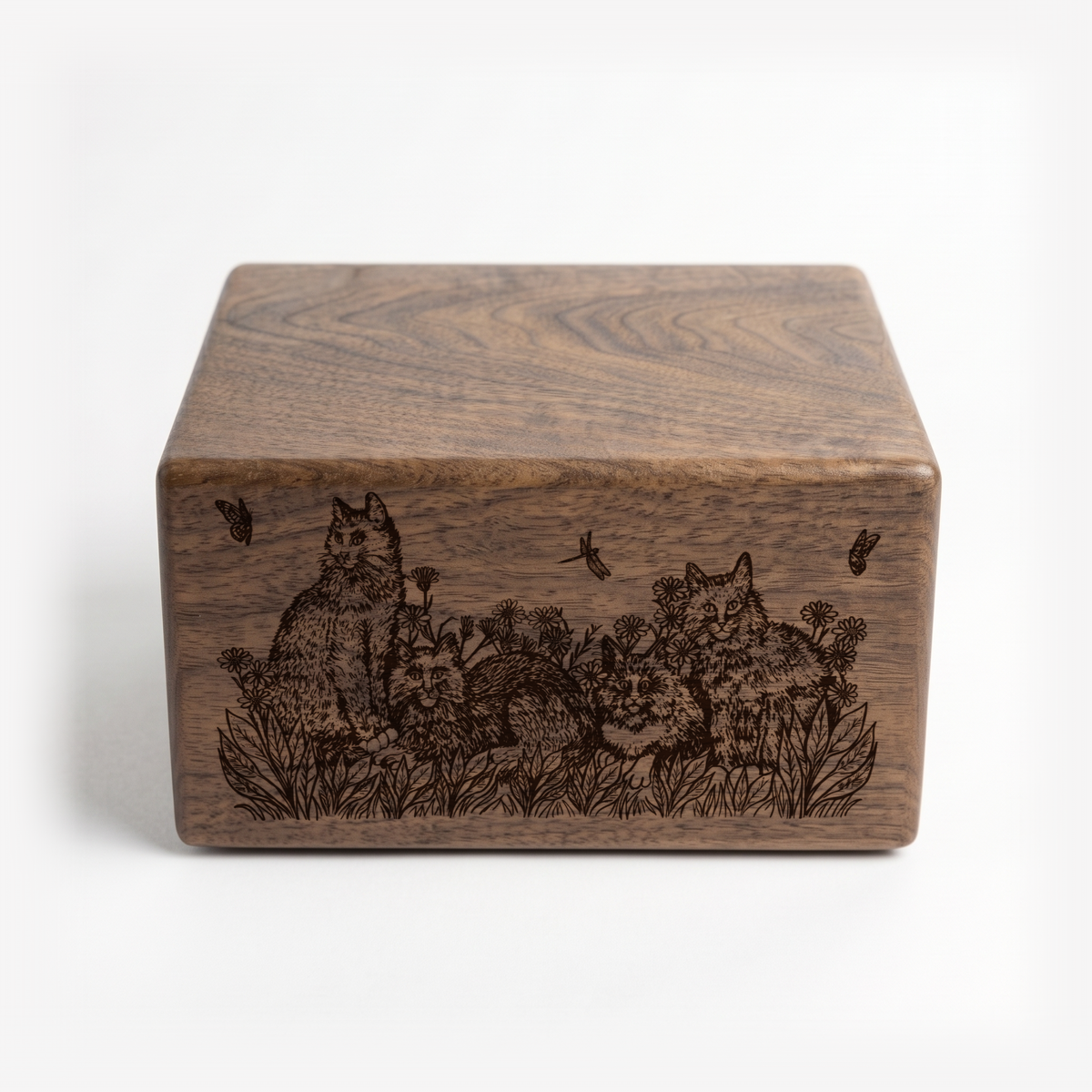 Cat Lovers Engraved Wood Box Pet Urn Memorial