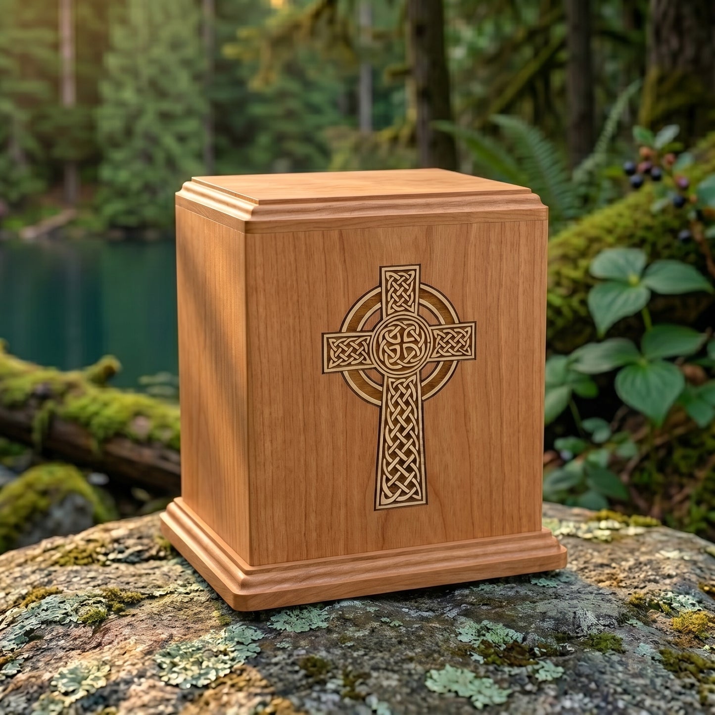 Corinthian Inlay Celtic Cross Wood Memorial