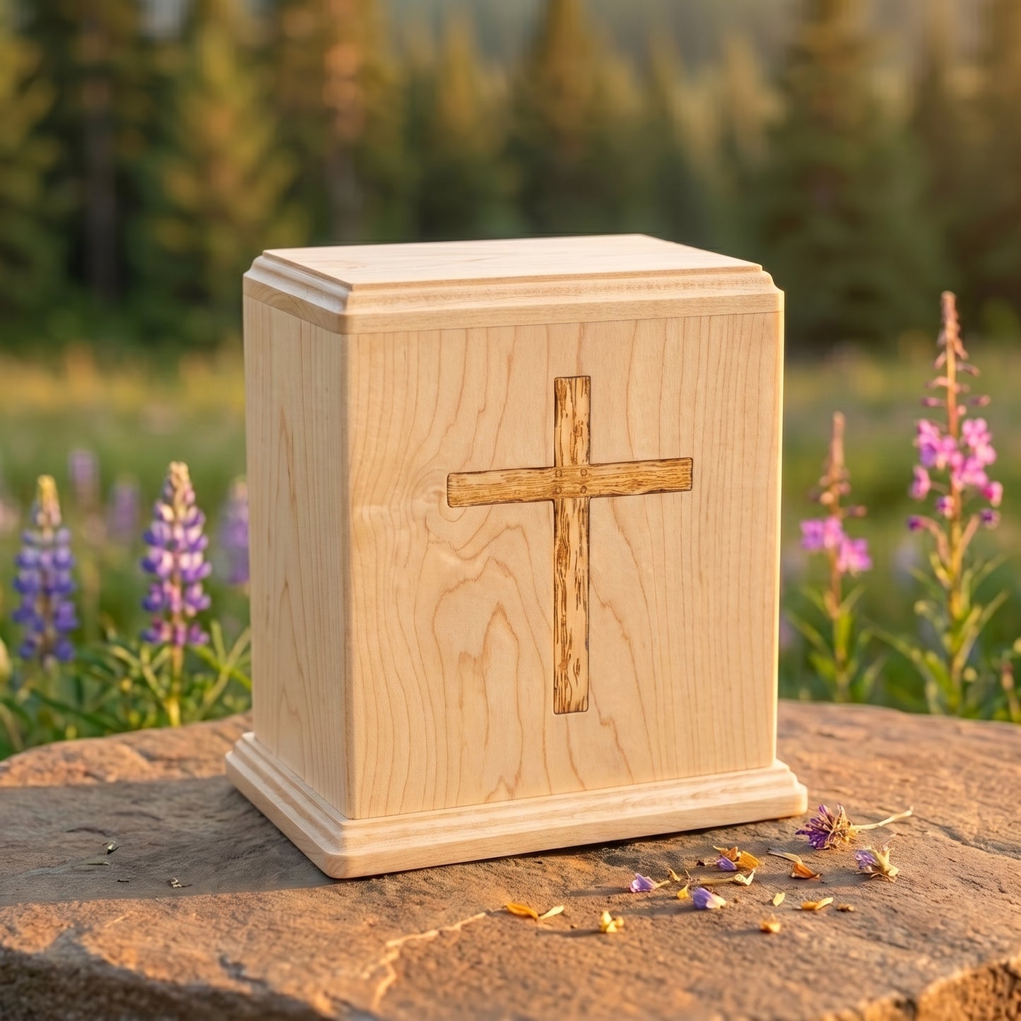 Corinthian Inlay Cross Wood Memorial