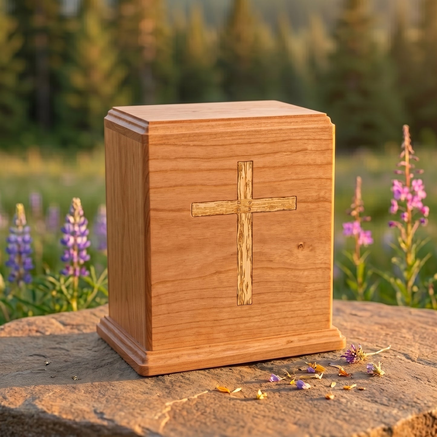 Corinthian Inlay Cross Wood Memorial