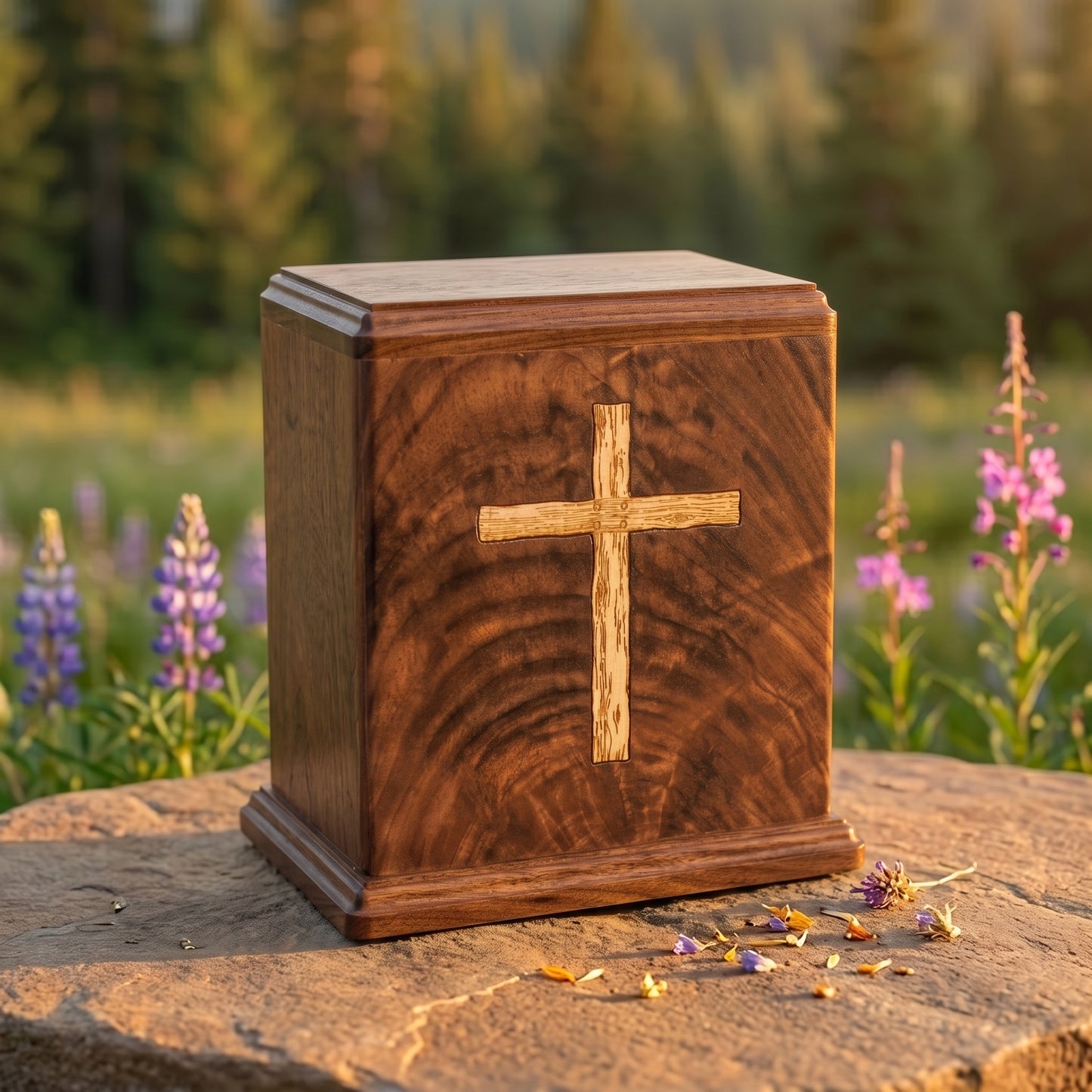 Corinthian Inlay Cross Wood Memorial
