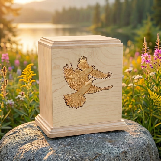 Corinthian Inlay Doves Wood Memorial