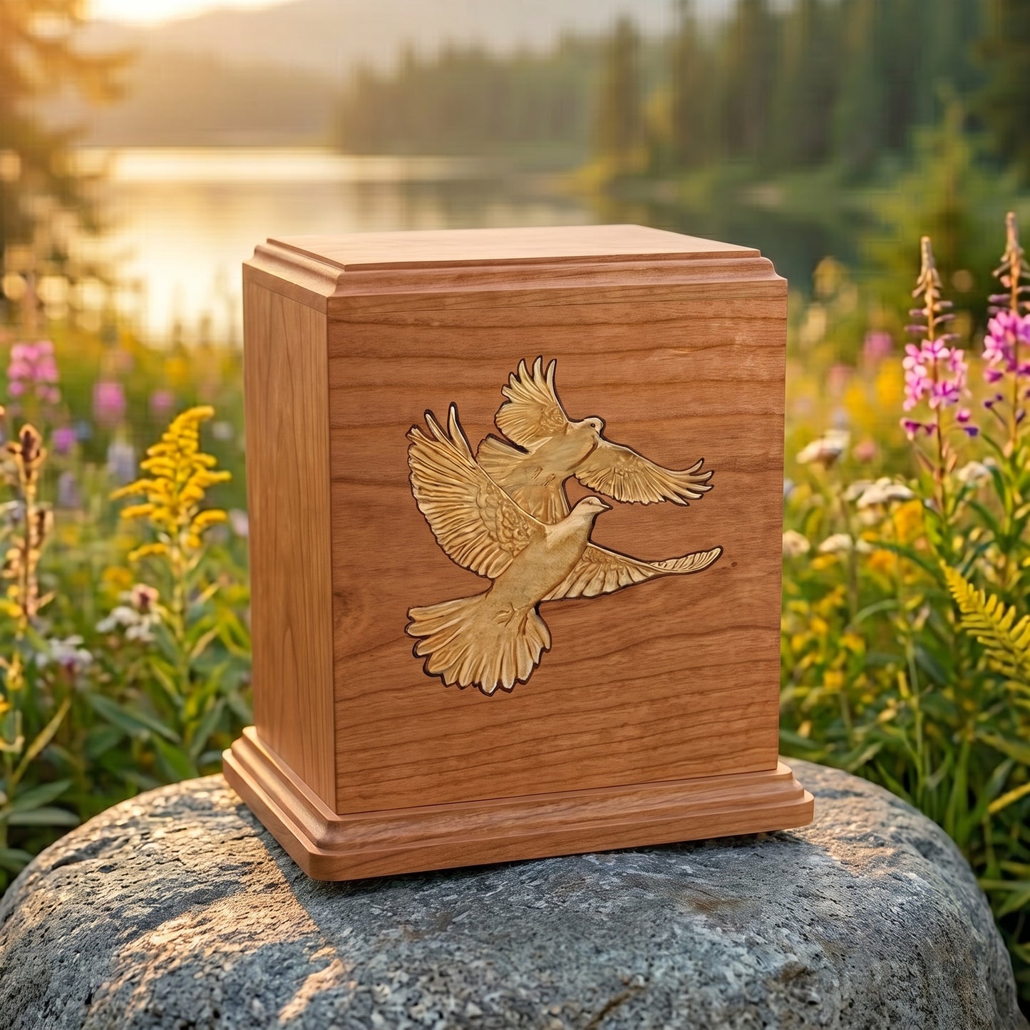 Corinthian Inlay Doves Wood Memorial