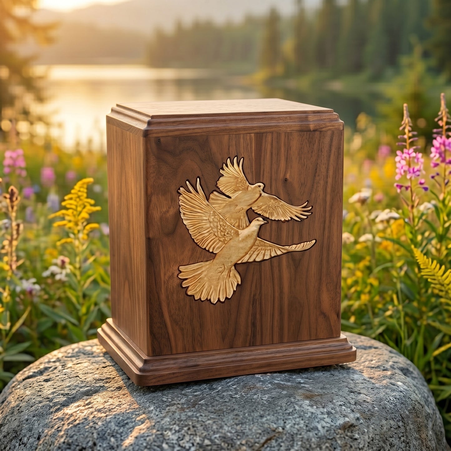 Corinthian Inlay Doves Wood Memorial