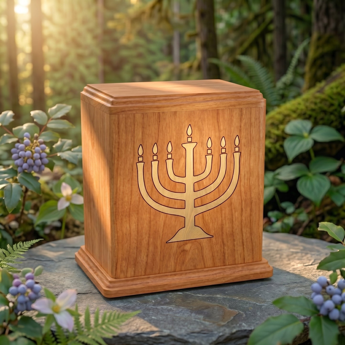 Corinthian Inlay Menorah Wood Memorial