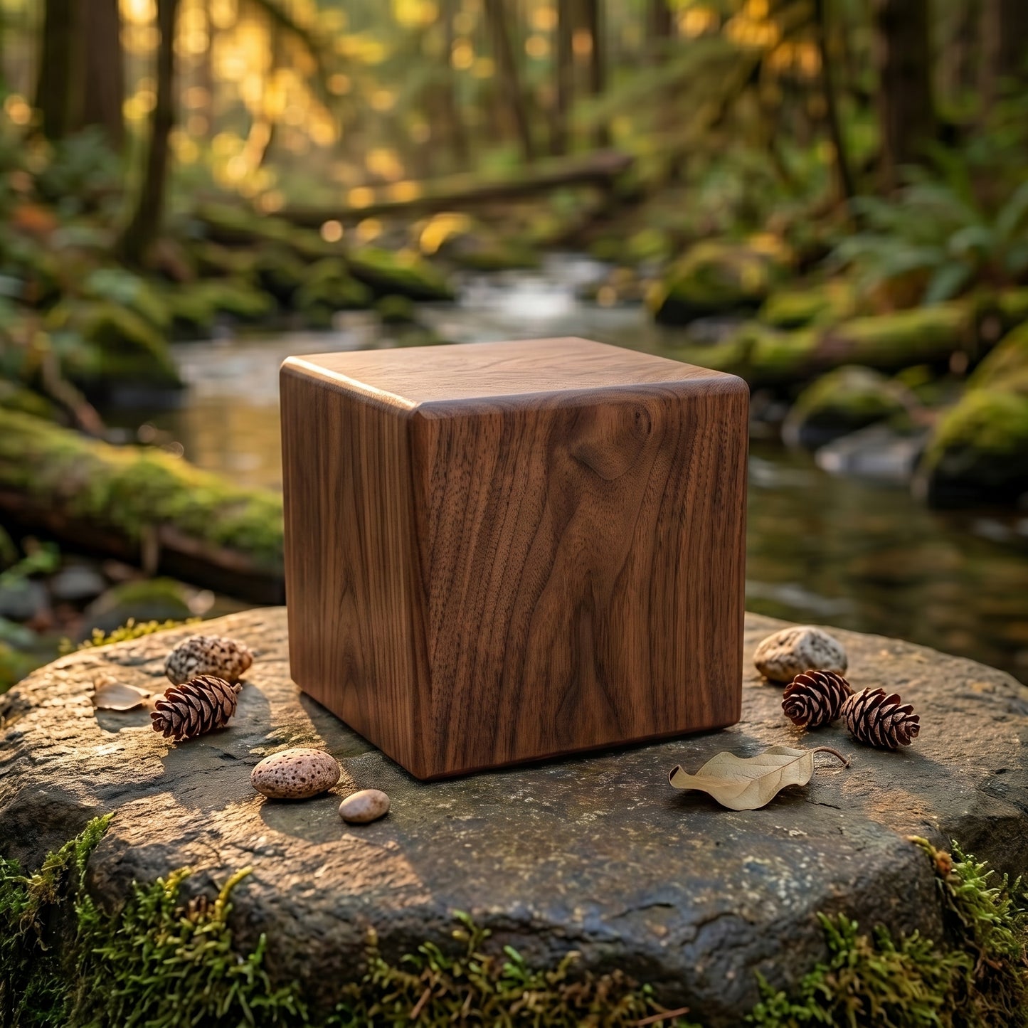 Cube Wood Urn