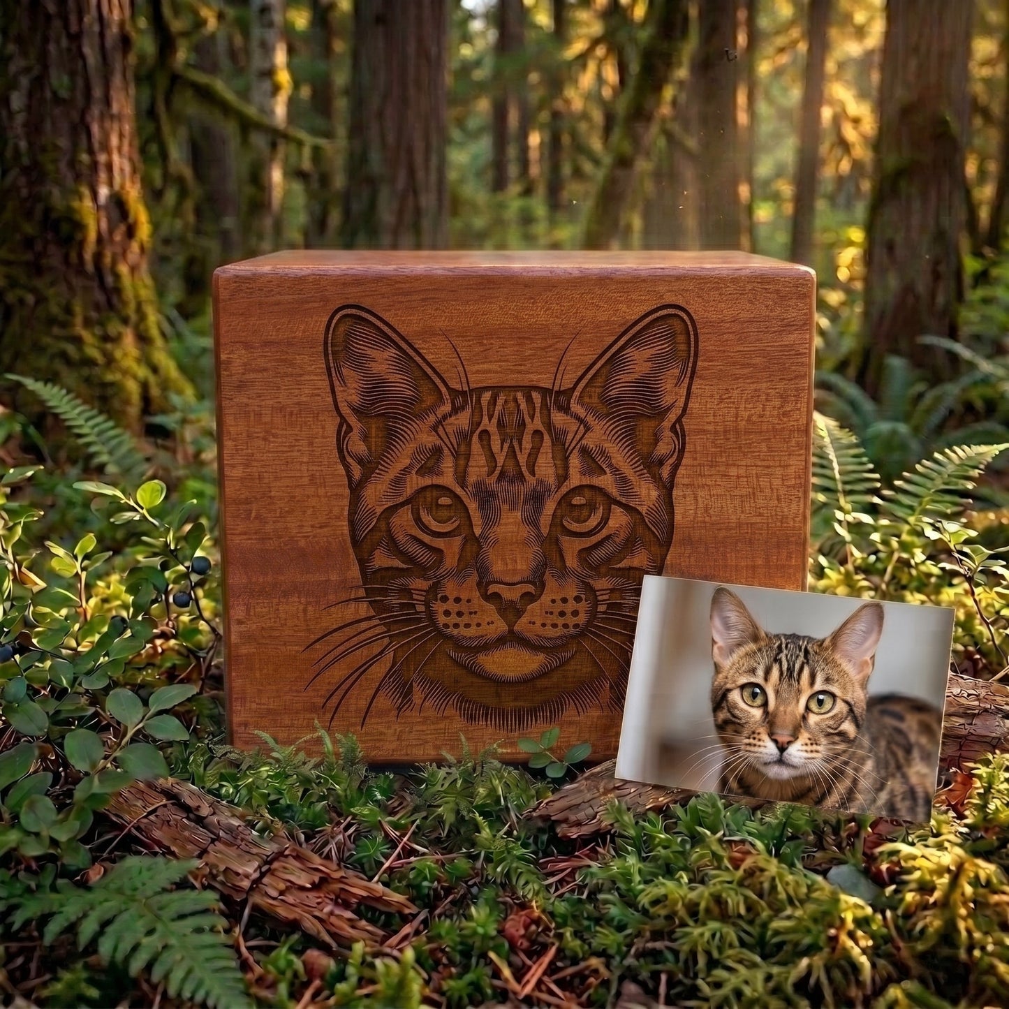 Custom Engraved Cat Wood Pet Urn Memorial