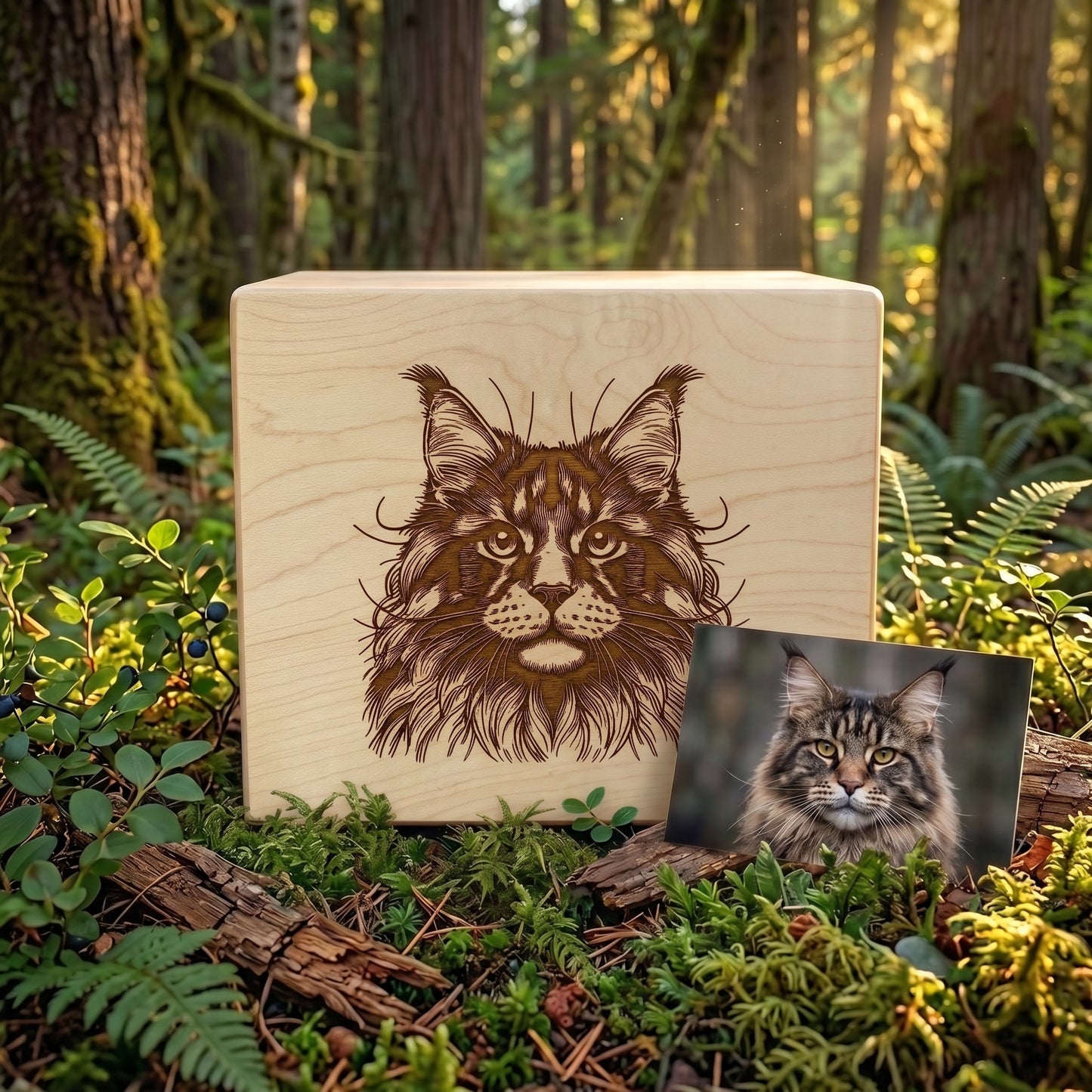 Custom Engraved Cat Wood Memorial