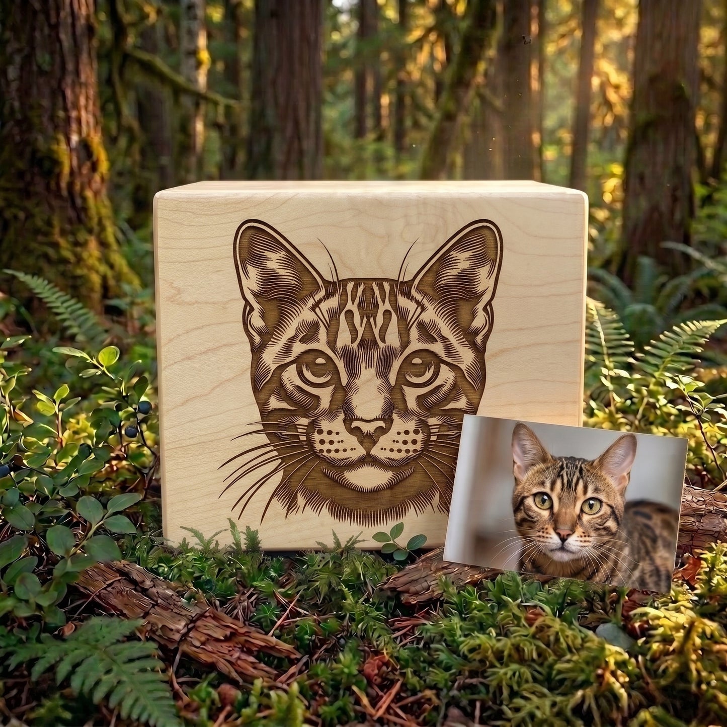 Custom Engraved Cat Wood Pet Urn Memorial