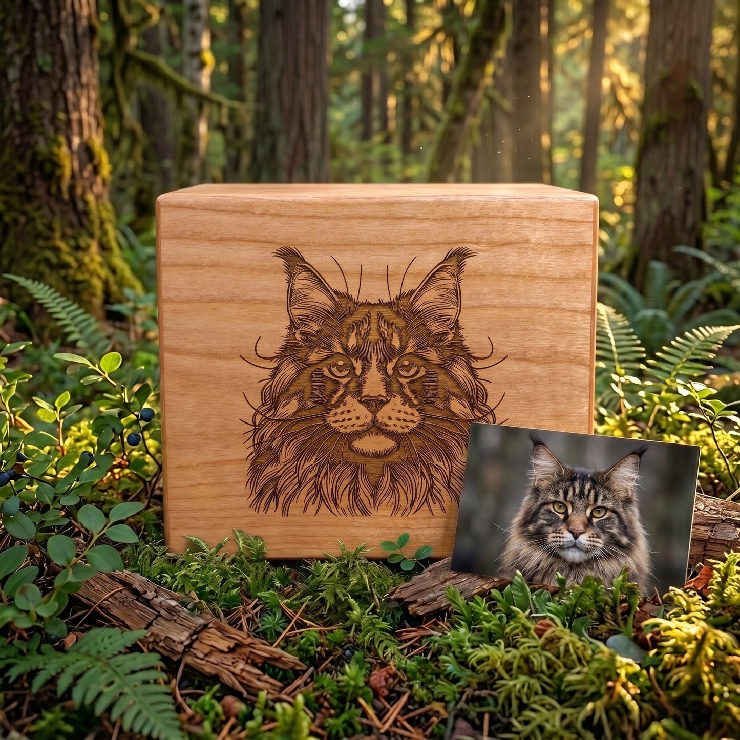 Custom Engraved Cat Wood Memorial