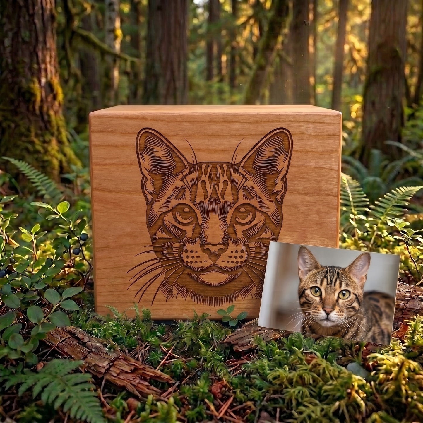 Custom Engraved Cat Wood Pet Urn Memorial