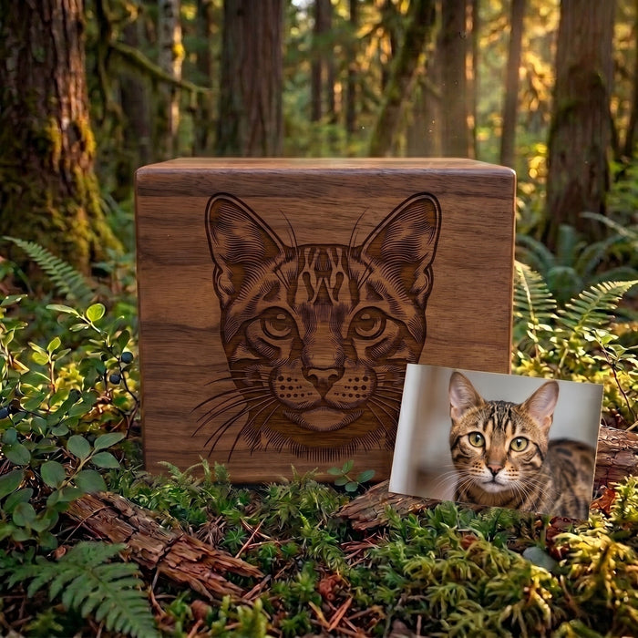 Custom Engraved Cat Wood Pet Urn Memorial