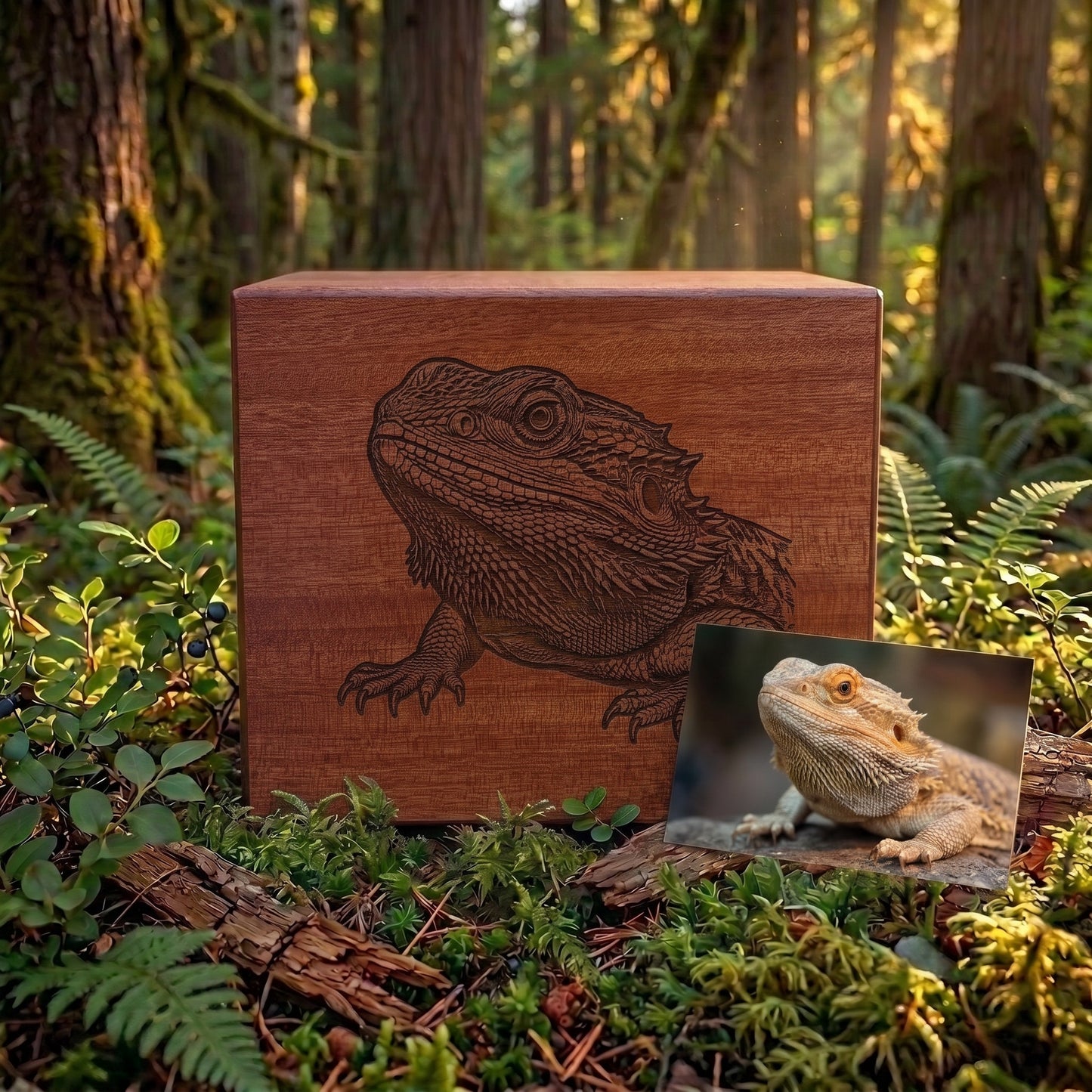 Custom Engraved Reptile Wood Memorial