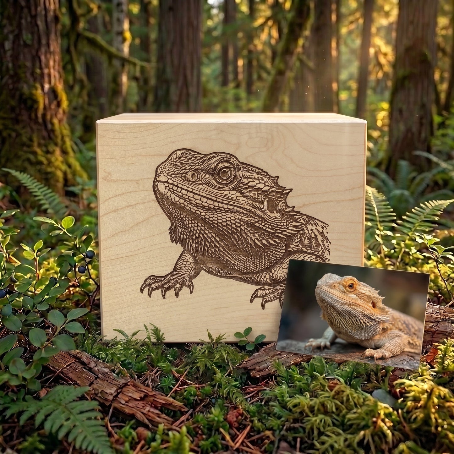 Custom Engraved Reptile Wood Memorial