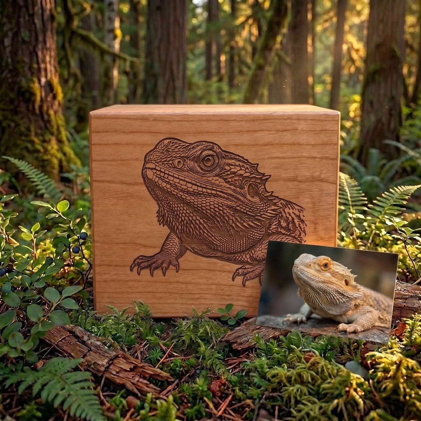 Custom Engraved Reptile Wood Memorial