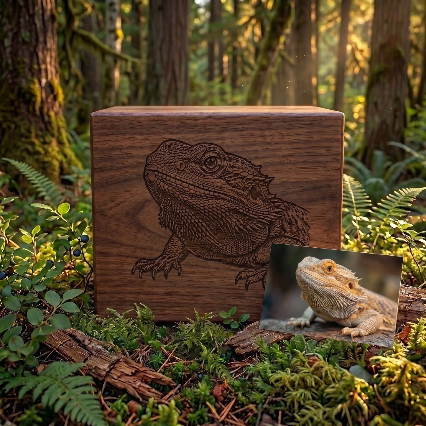 Custom Engraved Reptile Wood Memorial
