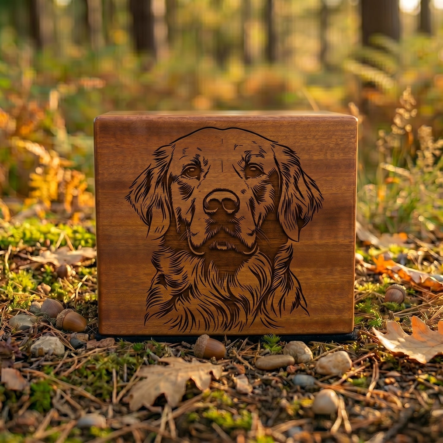 Golden Retriever Stencil Engraved Wood Memorial