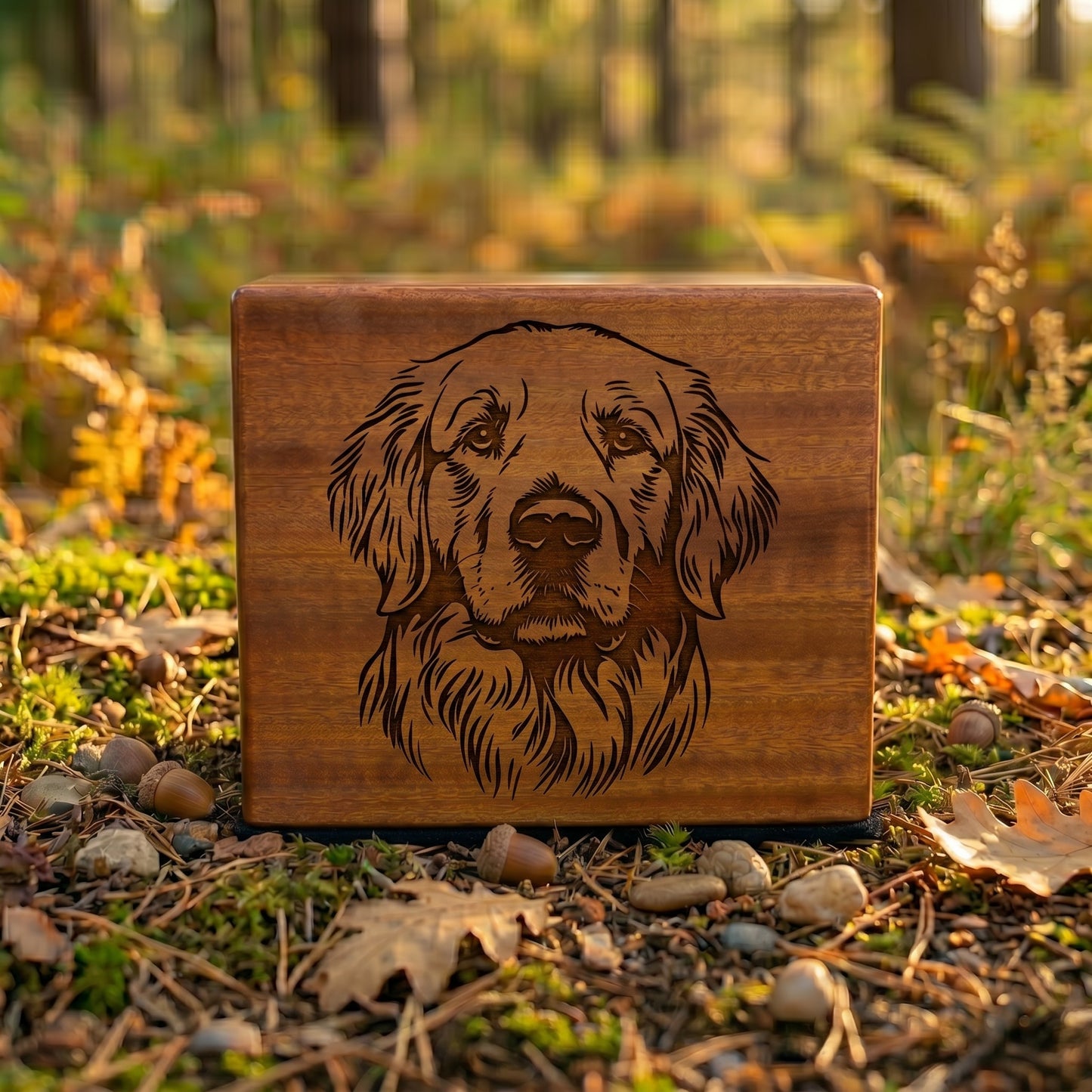 Golden Retriever Stencil Engraved Wood Memorial