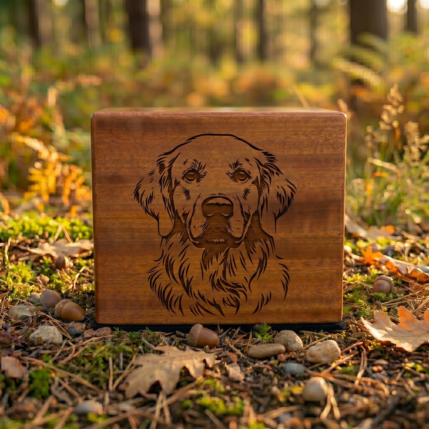 Golden Retriever Stencil Engraved Wood Memorial
