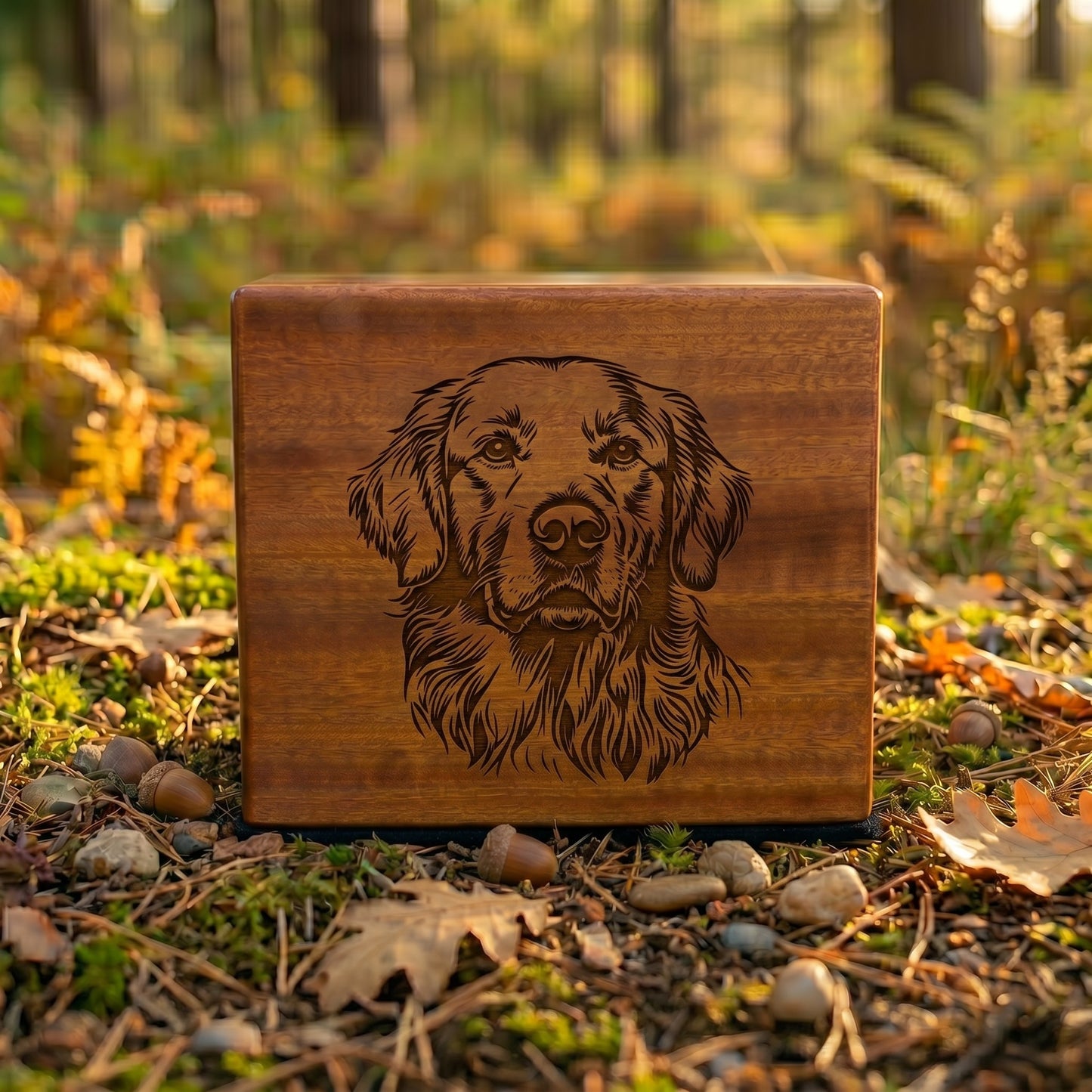 Golden Retriever Stencil Engraved Wood Memorial