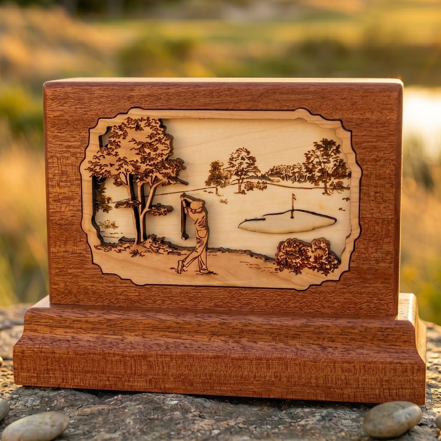 Golfing Keepsake Wood Memorial