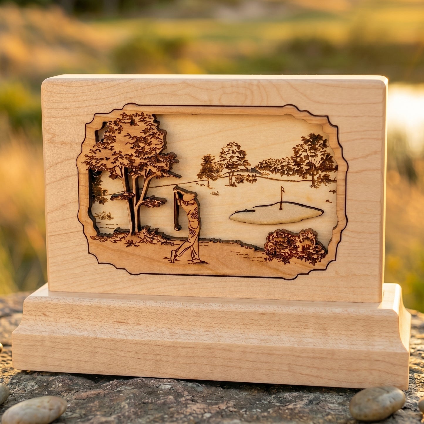 Golfing Keepsake Wood Memorial