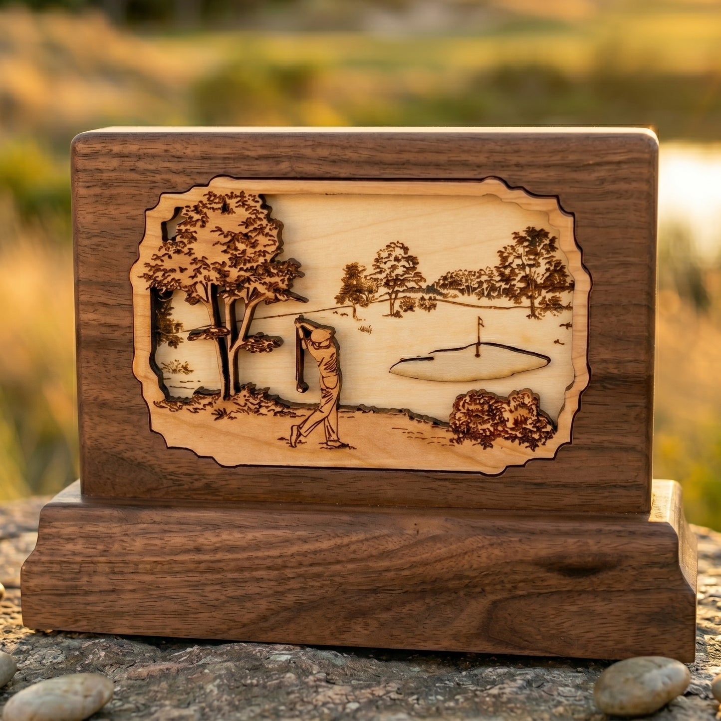 Golfing Keepsake Wood Memorial