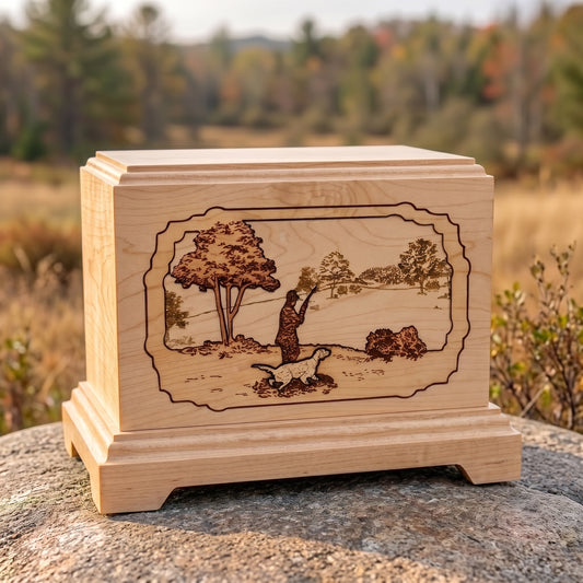 Hampton Hunter with Dog Wood Urn Memorial