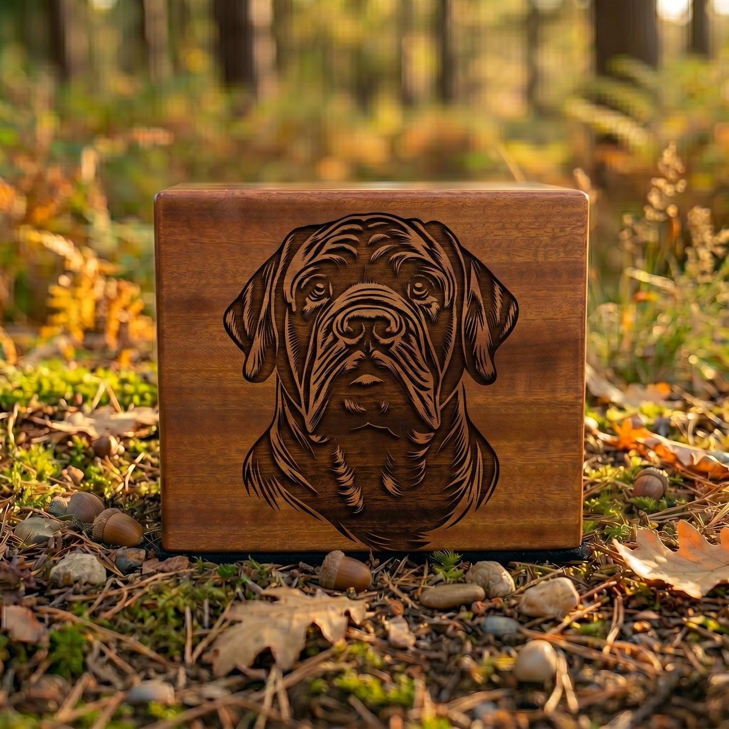 Mastiff Stencil Engraved Wood Memorial