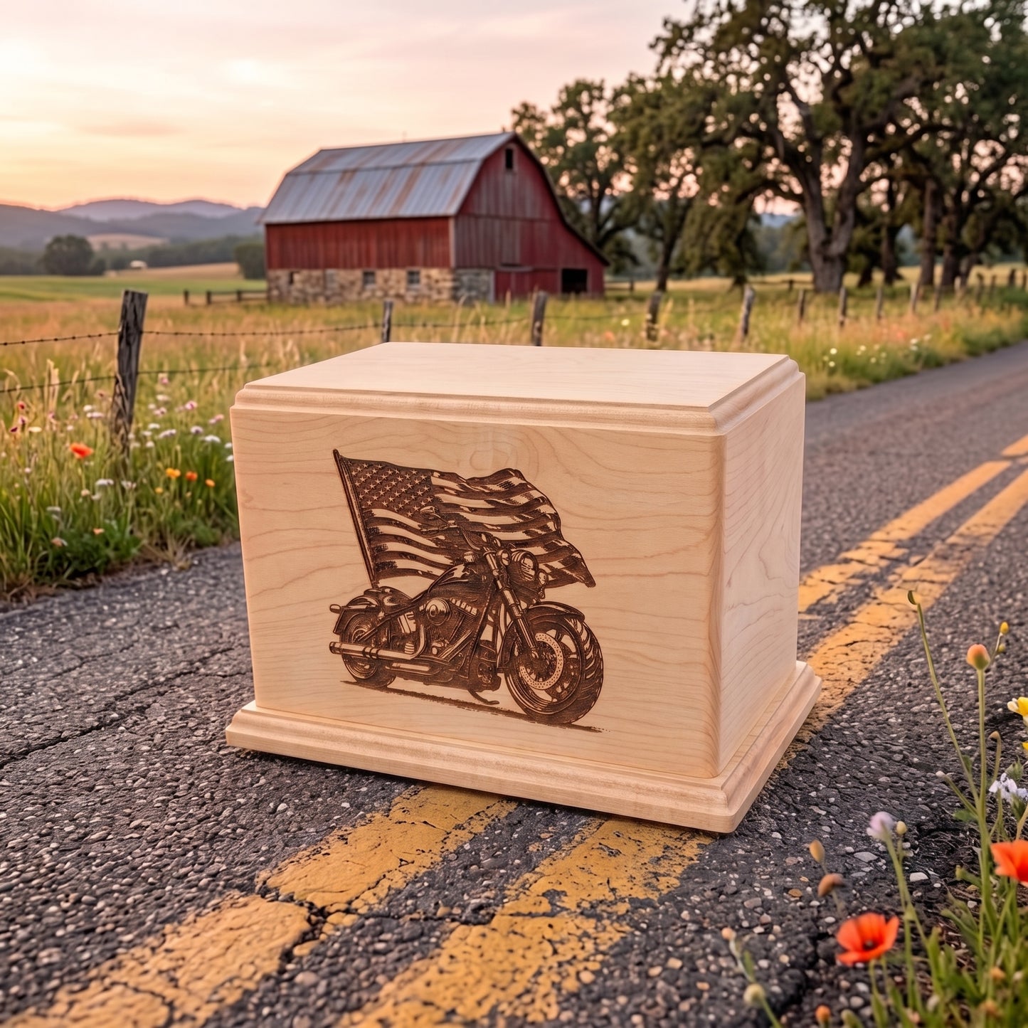 Newport Motorcycle with Flag Wood Memorial